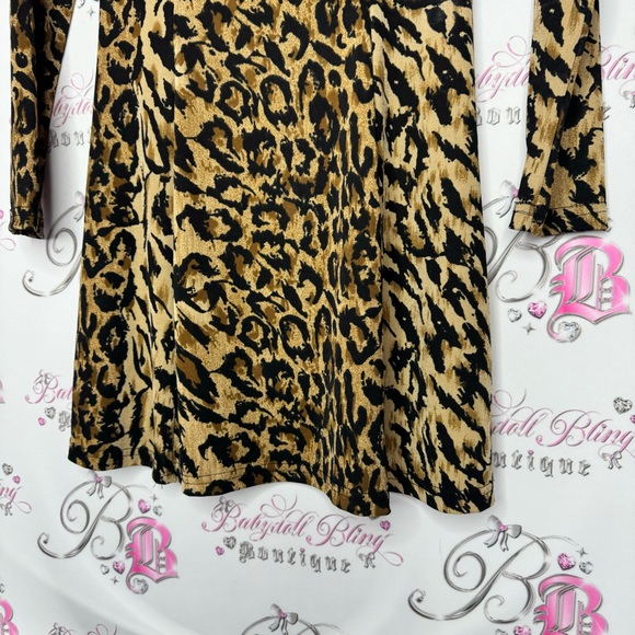 divine USA dress cheetah print animal print long sleeve flowy bottom stretchy - Picture 5 of 7